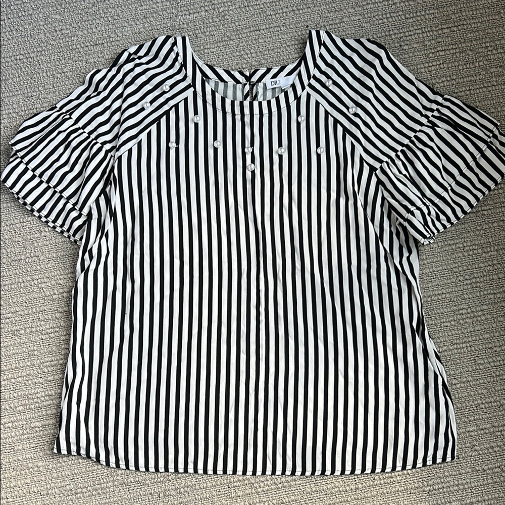 Black and White Striped Women's Top
